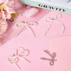 4 пара 4 стилей пластиковых подвесок-бантов для обуви с имитацией жемчуга&nbsp;DIY-CP0012-08