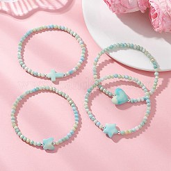 ガラスとアクリルの天然石風ビーズブレスレット  女性用ストレッチブレスレット  ツートン  混合図形  ビーズ：11~17mm  内径：2.11 ~2.15インチ（5.35~5.45cm）&nbsp;BJEW-JB13063