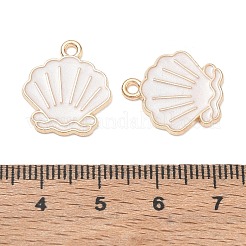 合金エナメルチャーム  貝殻の形をしたチャーム  ゴールドカラー  ホワイト  18x16x1mm  穴：1.6mm&nbsp;AL-CBAE435-16G-01