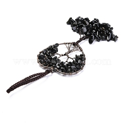 Обернутые проволокой чипсы натуральный обсидиан большие подвесные украшения HJEW-H057-01B