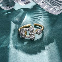 Кольца-манжеты для пальцев с микропаве из прозрачных кубических цирконий из латуни для женщин RJEW-C116-07G