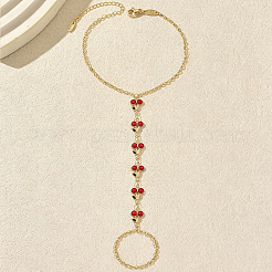Bracelet de main bohème en laiton émaillé avec breloque cerise rouge&nbsp;LZ1117