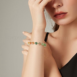 Braccialetto elasticizzato con perline rotonde in agata pavone naturale tinta&nbsp;BJEW-TA00232