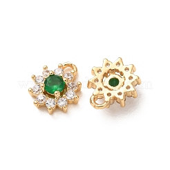 真鍮製マイクロパヴェキュービックジルコニアチャーム  花のチャーム  ラックめっき  長持ちメッキ  カドミウムフリー＆鉛フリー  18KGP本金メッキ  濃い緑  9x8x3.5mm  穴：1.2mm&nbsp;CU-K002-39G-D
