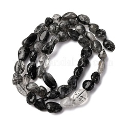 Нити бусин из натурального черного рутилированного кварца G-F439-08