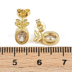 Серьги-гвоздики в форме ананаса с микропаве из латуни и прозрачными кубическими цирконами&nbsp;EJEW-L101-02G