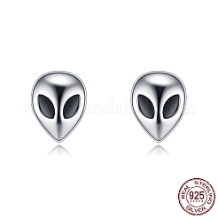 ロジウムメッキスターリングシルバースタッドピアス  地上外  プラチナ  7.5x6x2mm  ピン：0.9mm&nbsp;EJEW-BB67165-P