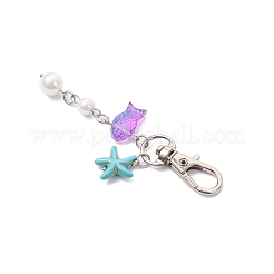 7 шт. подвеска в виде морской звезды из искусственной бирюзы и стеклянных бусин в виде рыбок HJEW-JM04134