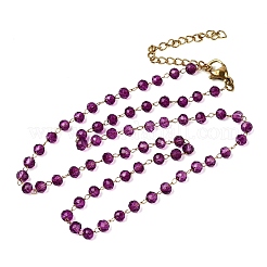 Handgefertigte Gliederkette aus Edelstahl 304 mit facettierten GlasUnterlegscheibenperlen&nbsp;NJEW-G195-01G-03