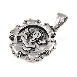 304ステンレスペンダント  ギアチャーム  アンティークシルバー  30.5x27.5x4.5mm  穴：9x5.5mm&nbsp;STAS-C164-05AS