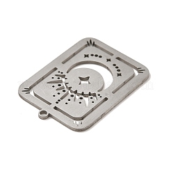 変色しない201ステンレススチールペンダント  星と月の長方形  ステンレス鋼色  31.5x22.5x1mm  穴：1.6mm&nbsp;STAS-E175-15P