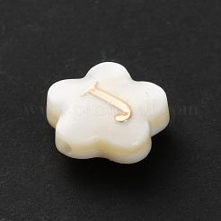 ナチュラルホワイトシェルフラワービーズ  金エナメル文字ビーズ  文字J  8x4.5mm  穴：0.8mm&nbsp;BSHE-WH0020-01J