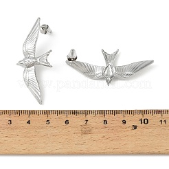 304ステンレススチールスタッドピアス  鳥  ステンレス鋼色  48x23mm&nbsp;EJEW-D361-04P