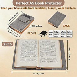 PUレザーブックカバー  ノートブックラップ  長方形  グレー  217x155x19mm&nbsp;AJEW-WH20010-24B