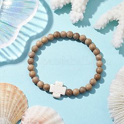Bracelets extensibles en perles de bois rondes de 6 mm&nbsp;BJEW-JB10312-02