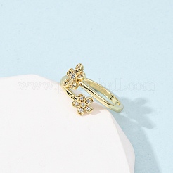 Кольца-манжеты из цветочной латуни с микропаве из кубического циркония для женщин RJEW-L334-01G