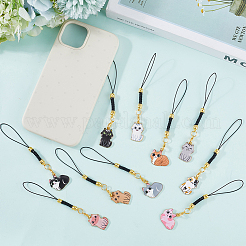 14 шт. ремешки для мобильного телефона из сплава и стекла в форме кошки HJEW-SC00128