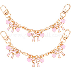 2 pendentif en alliage émaillé rose en forme de cœur avec nœud papillon et chaîne décorative en aluminium pour sac&nbsp;HJEW-BBC0001-39
