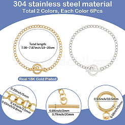 12шт 2 цвета 304 нержавеющая сталь витые цепи панцирные браслеты&nbsp;BJEW-SC0001-61