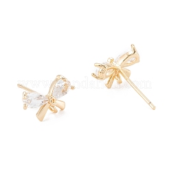 Латунные микро-паве прозрачные серьги-гвоздики из циркония KK-D063-15G