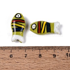 手作りの陶器ビーズ  手描き  ファミーユは磁器バラ  縞模様のある魚  黄緑  22~23x11~12x7~8mm  穴：0.8~1.4mm&nbsp;PR-N001-01B
