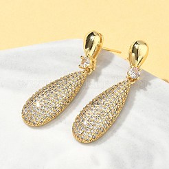 Серьги-гвоздики в форме капли из латуни с микропаве из кубических цирконий для женщин&nbsp;EJEW-A132-04G