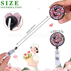 スパンコール流砂効果アクリル & ABS プラスチックバッジリール  格納式バッジホルダー  笑顔  92mm  笑顔：40mm&nbsp;AJEW-SZ0002-46B