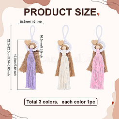 3 шт. 3 цвета ручной работы из хлопка макраме в виде ангела&nbsp;HJEW-PH02193
