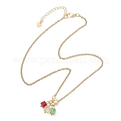 Женские ожерелья-цепочки с подвеской из граненого стекла в форме куба из нержавеющей стали 304&nbsp;NJEW-JN05711-02