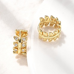 Серьги-кольца в форме листа с микропаве из прозрачных кубических цирконий из латуни EJEW-P322-15G