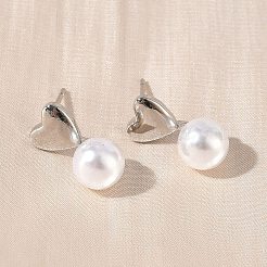 Серьги-гвоздики с подвесками из пластика и латуни в форме сердца&nbsp;EJEW-G452-11P