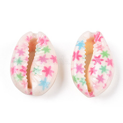 Бусины из ракушек каури с цветочным принтом SSHEL-ZX006-09A