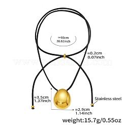 Colliers pour femmes avec pendentif en forme de larme en acier inoxydable 304 et cordon coulissant en cuir noir ajustable&nbsp;WG7319D-01