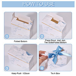 Коробка конфет из бумаги с мраморным принтом и полиэстеровой лентой василькового цвета CON-WH0106-06