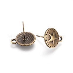 チベット風スタッドピアスパーツ  カン付き  鉛フリーとニッケルフリー  フラットラウンド  アンティークブロンズ  15x12mm  ピン：1mm  穴：2mm&nbsp;X-TIBE-A22174-AB-FF