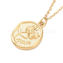 Ionenbeschichtung (IP) 304 Edelstahl Rose Münzanhänger Halskette für Frauen&nbsp;NJEW-F294-09G