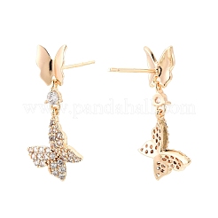 Прозрачные серьги-гвоздики с двойными бабочками из кубического циркония EJEW-C047-06G