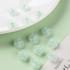 透明なアクリルビーズ  艶消し  二層ビーズ  花  アクアマリン  12x12.5x6mm  穴：2.5mm  約893個/500g&nbsp;TACR-S152-06C-SS2111