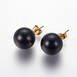 304ステンレススチールジュエリーセット  ペンダントネックレスやスタッドのピアス  アクリルと  ラウンド  ゴールドカラー  ネックレス：27.9インチ（71cm）  耳スタッド：27x14ミリ  ピン：0.8mm&nbsp;SJEW-E329-01G