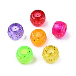 クリアアクリルヨーロピアンビーズ  グリッターパウダー付き  大穴ビーズ  ロンデル  ミックスカラー  9x6.5mm  穴：4mm&nbsp;X-TACR-T010-002