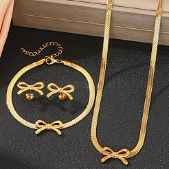 Комплекты из ожерелий и браслетов с подвесками и серег-гвоздиков из нержавеющей стали 304 с бантом SJEW-Z003-03G