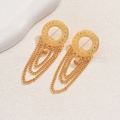 Плоские круглые серьги-гвоздики из сплава с подвесками-цепочками MO1594