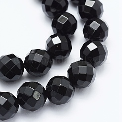 ナチュラルブラックオニキスビーズ連売り  染め＆加熱  ラウンド  多面カット  12mm  穴：1mm  約33個/連  15.35インチ（39cm）&nbsp;G-E469-07-12mm