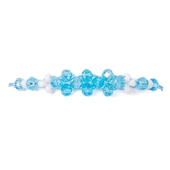 電気メッキガラスビーズ編みビーズブレスレット  女性用ナイロン糸編みブレスレット  花  多面カット  ディープスカイブルー  内径：5/8~3-1/2インチ（1.5~9cm）&nbsp;BJEW-MZ00183-01