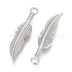 変色しにくい304ステンレススチールペンダント  葉  ステンレス鋼色  28x6x3mm  穴：2mm&nbsp;STAS-H443-02P