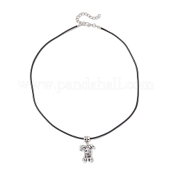 Женские ожерелья из вощеного шнура с подвеской в виде кролика из сплава с черным стеклом NJEW-JN05540