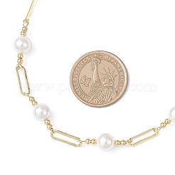 Ожерелья из овальных звеньев из латуни и круглого белого жемчуга&nbsp;NJEW-JN05394