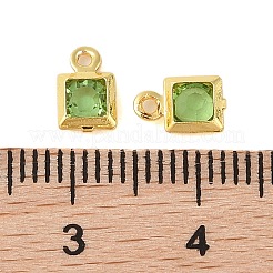 ラックメッキ真鍮ガラスペンダント  カドミウムフリー＆鉛フリー  長持ちメッキ  正方形  ゴールドカラー  春の緑  7x4.5x2mm  穴：1mm&nbsp;KK-S385-02G-04