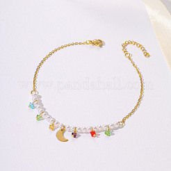 Женские браслеты на ногу с подвеской в виде луны из нержавеющей стали 201 и искусственного жемчуга FL7055