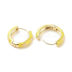 フラワー エナメル フープ イヤリング  女性のための金メッキ真鍮ヒンジ付きイヤリング  きいろ  20x22x5mm  ピン：0.9mm&nbsp;EJEW-G290-04G-B